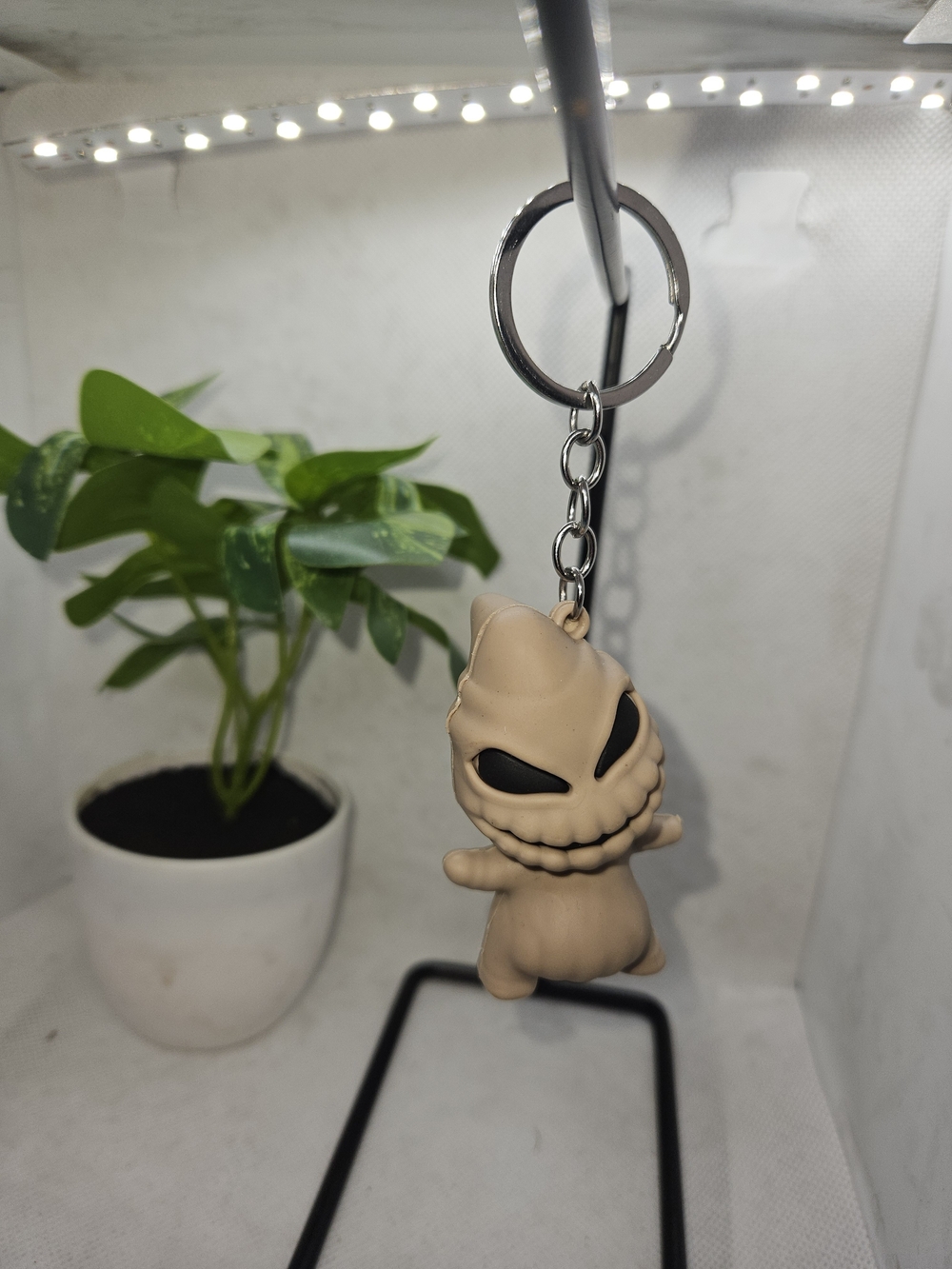 Beige Monster Keychain Card Holder - Cute Resin Figure